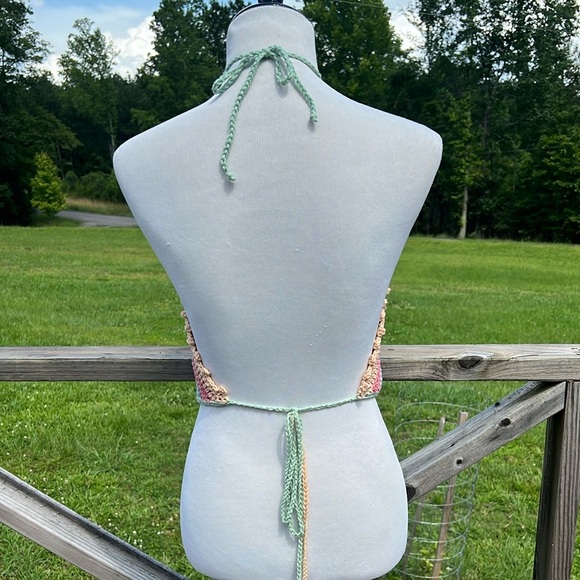 Crochet Halter Top with Floral Accent Handmade - Picture 6 of 6